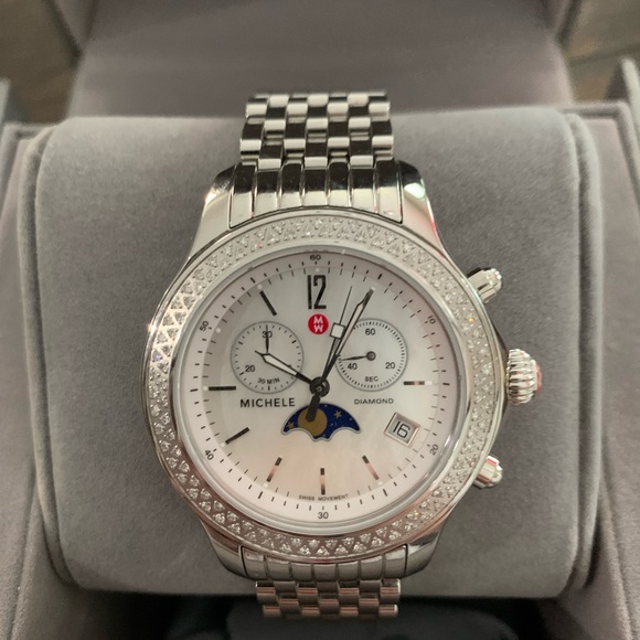 🔥🔥Super RARE🔥🔥 Michele Jetway Moon Phase MOP Dial Diamond Watch - Picture 7 of 8